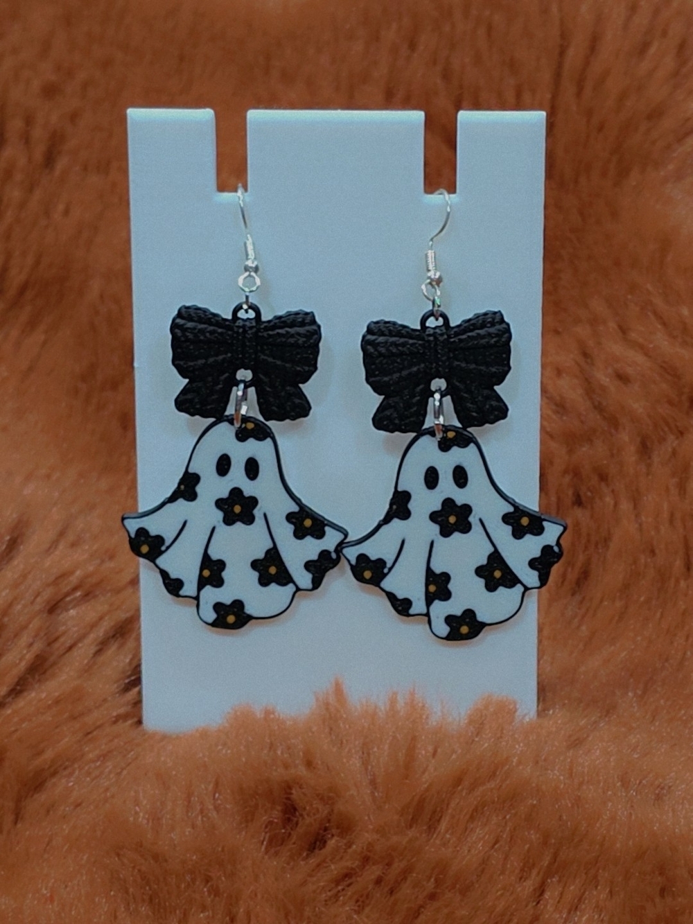 Ghost Bow Dangle Earrings - Black and White